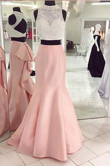 Two Pieces Prom Dress With Pearls Top