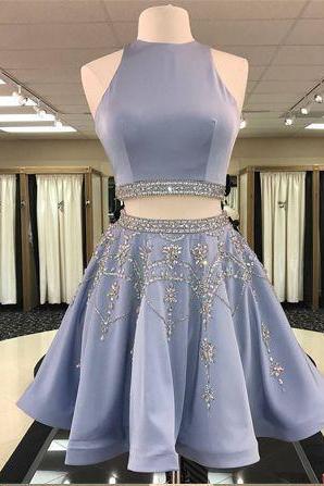 Short Two Pieces Prom Dress With Keyhole Crop Top