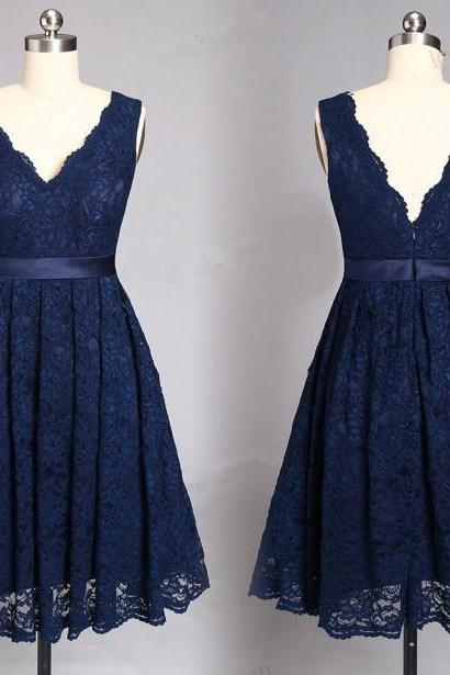 Short Navy Blue Lace Homecoming Dress Party Dress