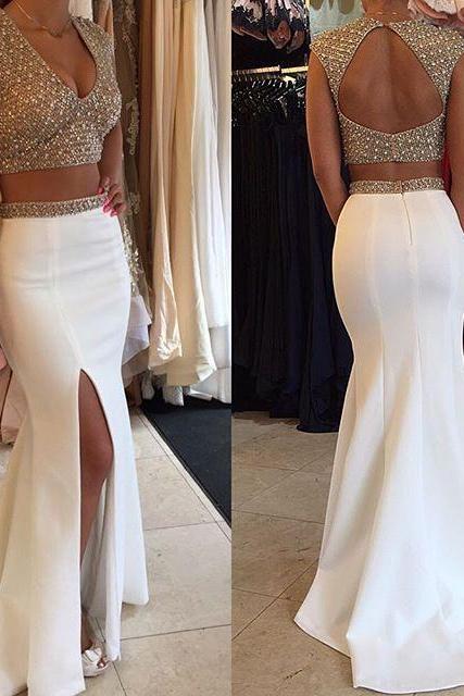 Two Pieces Prom Dress With Keyhole Back