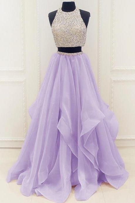Organza Two Pieces Prom Dress With Beaded Crop Top
