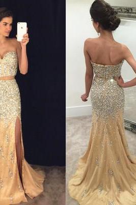 Two Pieces Prom Dress With Crystals