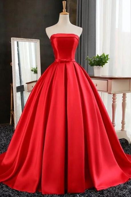 Strapless Red Ball Gown With Corset Back