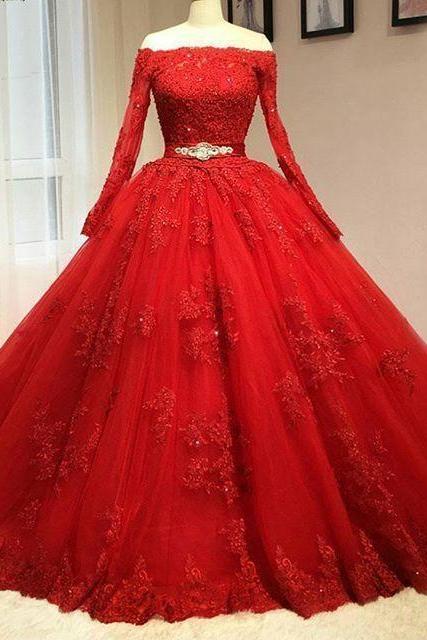 Long Sleeves Red Wedding Dress Special Occasion Dress
