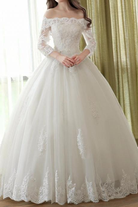 Ivory Lace Wedding Dress With Long Sleeves