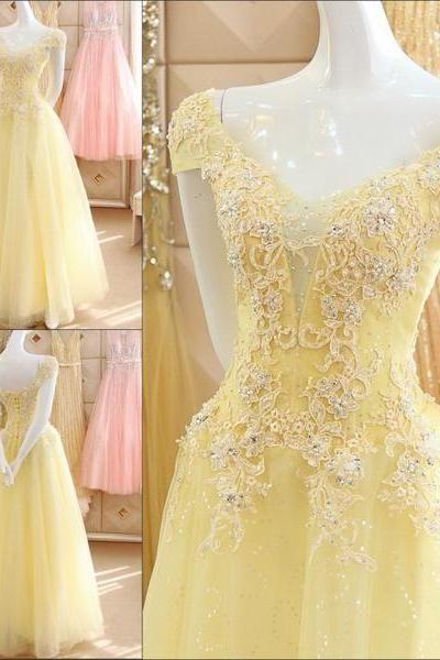 Cap Sleeves Princess Prom Dress