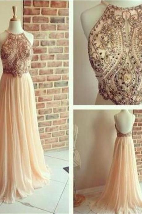 Backless Long Prom Dress With Beads