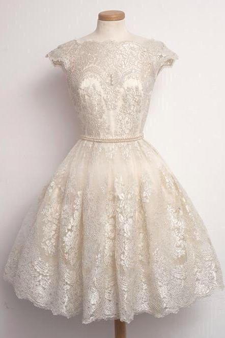 Vintage Short Lace Dress With Cap Sleeves