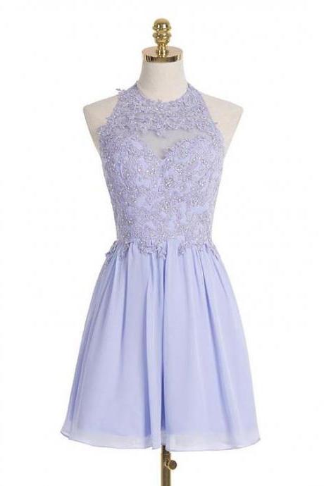 Short Light Lilac Dress With Beaded Lace