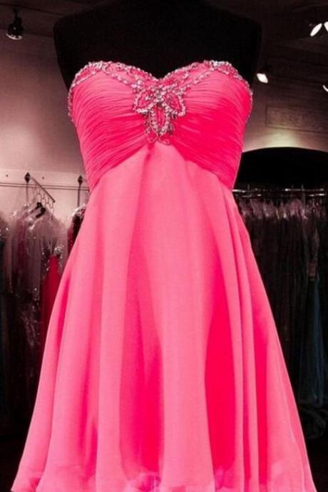 Strapless Short Chiffon Dress With Pleated Bodice