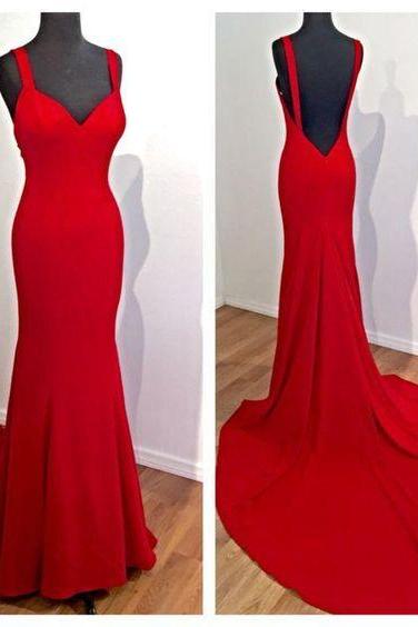 Low Back Red Prom Dress