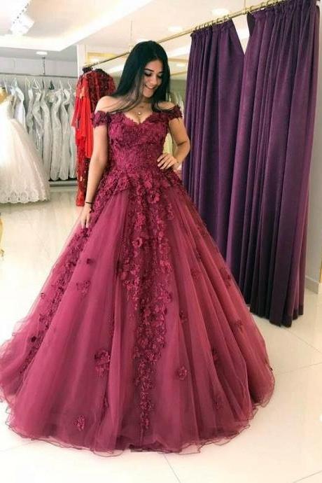 Off the Shoulder Long Pageant Dress with Lace Flowers
