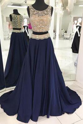 Navy Two Pieces Prom Dress