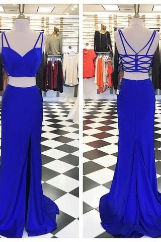 Royal Blue Two Pieces Prom Dress With Slit