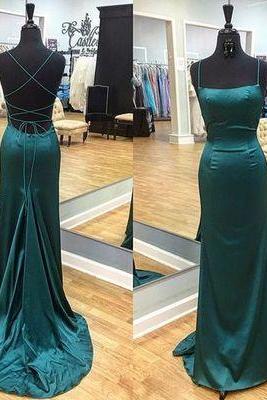 Square Neck Long Prom Dress With Spaghetti Straps