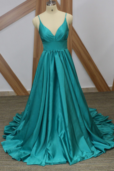 V Neck Long Prom Dress With Train