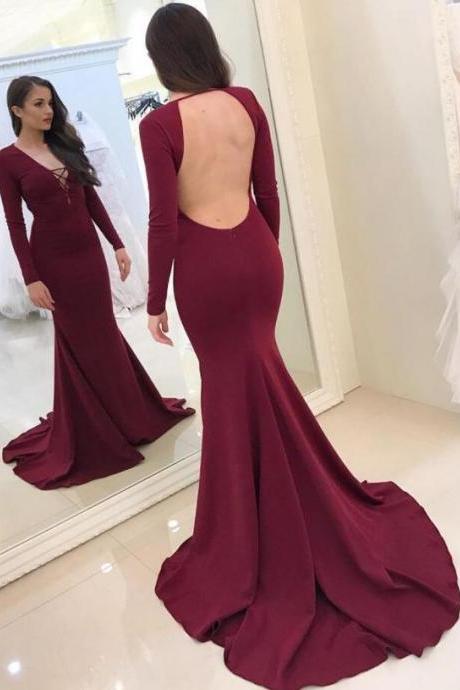 Long Sleeves Mermaid Prom Dress With Open Back