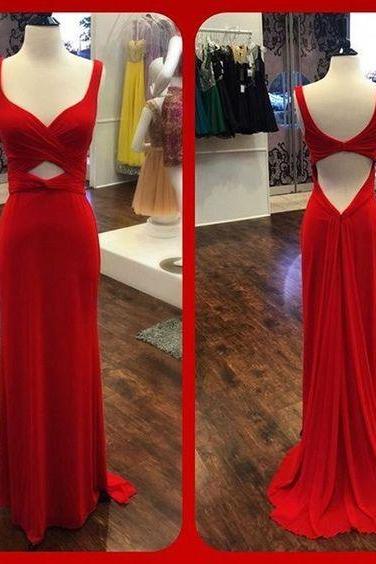 Square Neck Red Long Prom Dress
