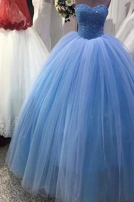 Blue Sequined Lace Boduce Ball Gown Quinceanera Dress