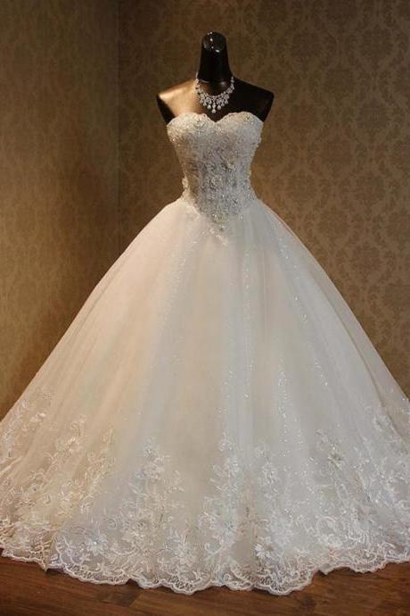 A-line Sleeveless Ivory Bridal Wedding Dress With Beads
