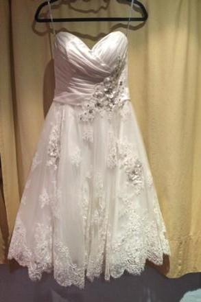 Tea Length Short Vintage Bridal Wedding Dress With Pleated Top