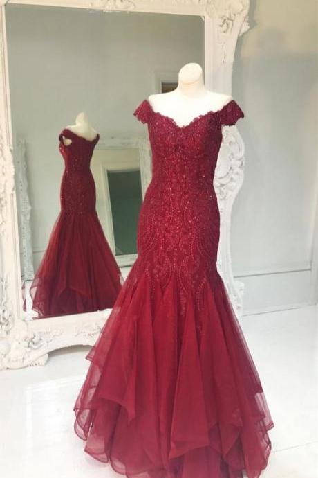 Off The Shoulder Evening Dress Burgundy Prom Dress