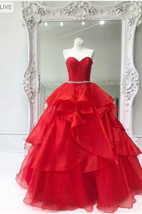 Sleeveless Red Organza Prom Dress