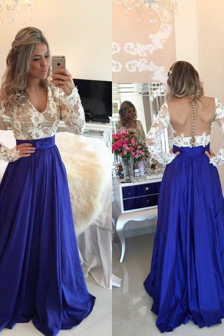 Long Sleeves Prom Dress With Lace Bodice