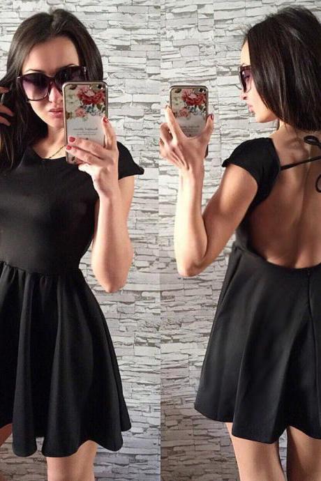 Little Black Dress With Open Back Short Party Dress