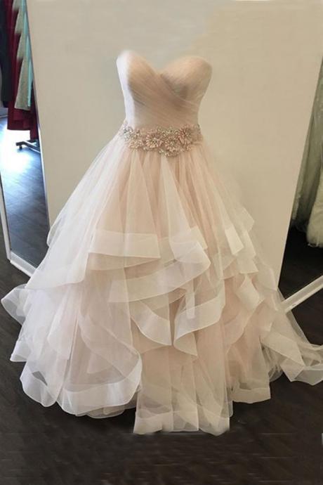 Sleeveless Tiered Ball Gown Prom Dress With Removable Sash