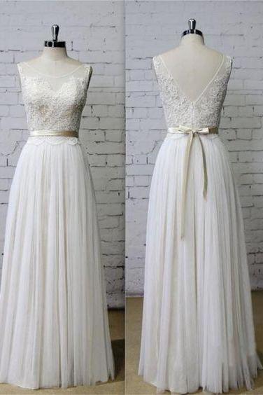 A-line Floor Length Wedding Dress With Sash