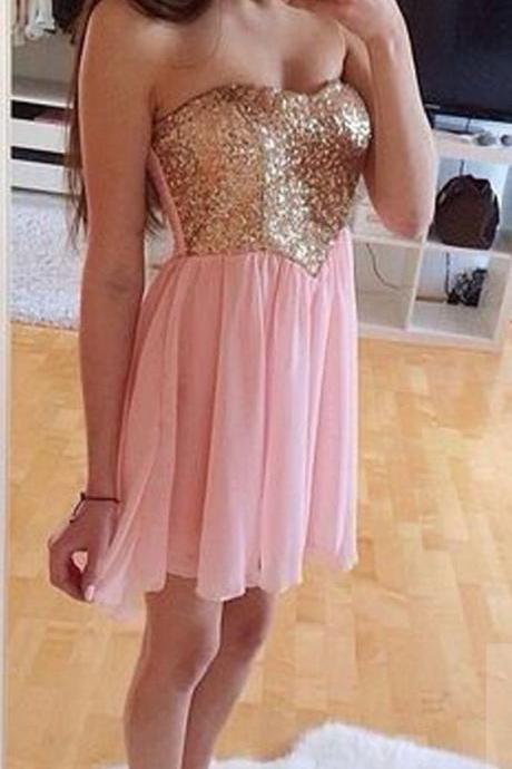 Short Party Dress with Gold Sequin Bodice