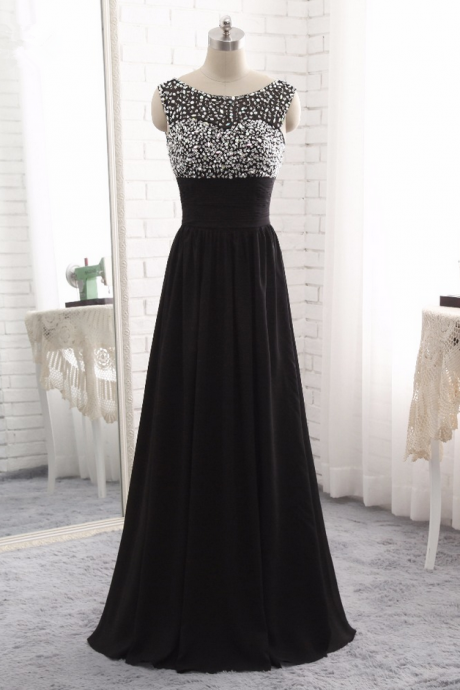 Sparkle Crystaled Long Black Formal Occasion Dress