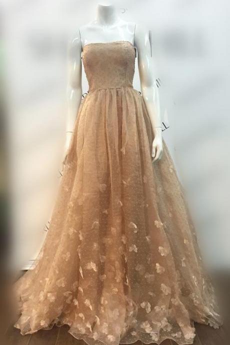 Strapless Polk Dot Prom Dress with Petals