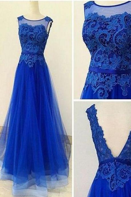 V Back Royal Blue Prom Dress