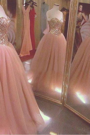 Sleeveless Basques Waistline Prom Dress With Crystaled Bodice
