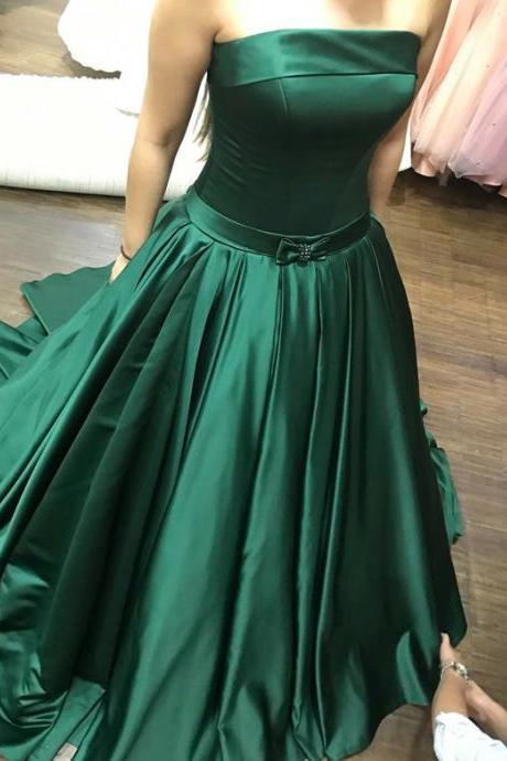 Strapless Emerald Green Prom Dress