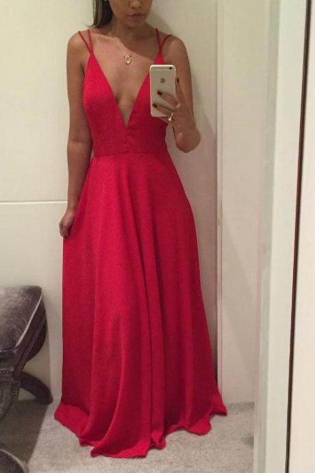 V Neck Red Maxi Dress Semi Formal Occasion Dress Prom Dress