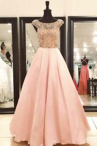 A-line Cap Sleeves Beaded Prom Dress