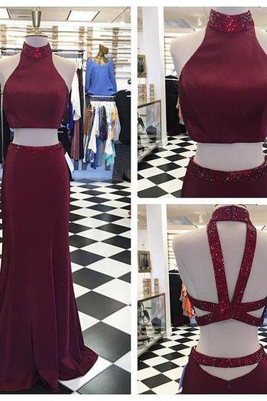 Two Pieces Prom Dress With Strapy Crop Top