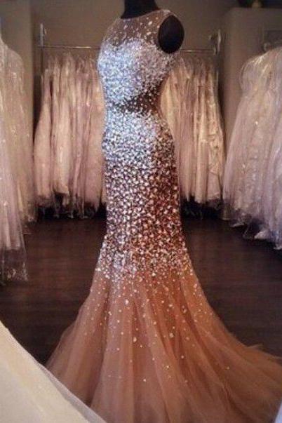 Sparkle Mermaid Prom Dress, Crystaled Prom Dress With Open Back
