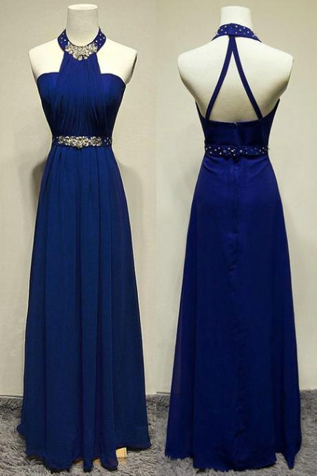 Halter Royal Blue Prom Dress