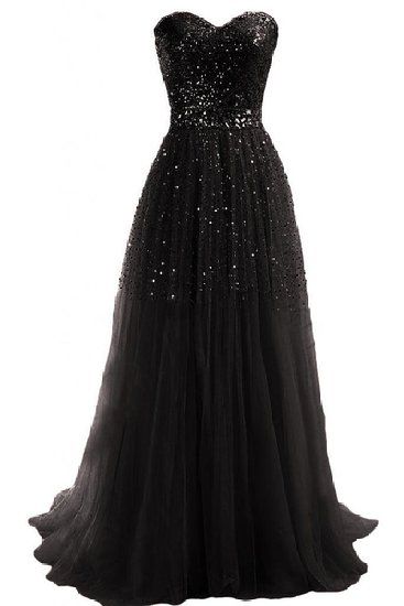 Sleeveless Black Sequin Prom Dress