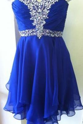Sleeveless Short Royal Blue Homecoming Dress With Crystals