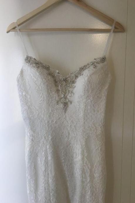 Spaghetti Straps Spring Country Lace Wedding Dress With Open Back