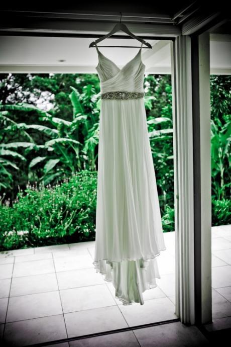 Open Back Ivory Silk Chiffon Wedding Dress With Beaded Sash