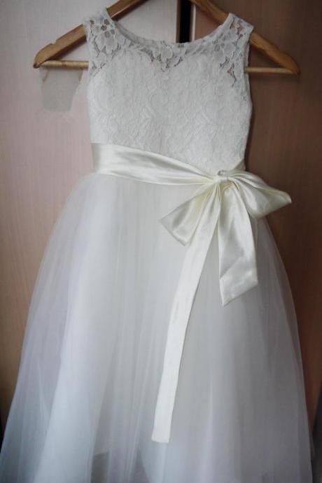Tulle Lace Little Princess Flower Girl Dress With Removable Sash Girls' Formal Wear