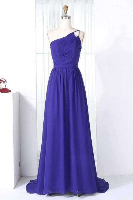 One Shoulder Strap Royal Blue Evening Dress