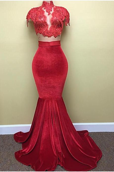 Two Pieces Prom Dress With Velvet Skirt