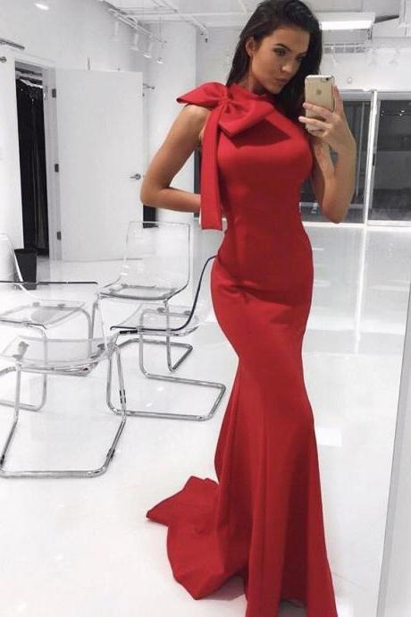 High Collar Red Occasion Dress With Removable Tie
